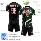 Custom Black White Green-Red Geometric Asymmetry Shatter Sublimation Soccer Uniform Jersey