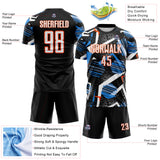 Custom Black White Blue-Orange Geometric Asymmetry Shatter Sublimation Soccer Uniform Jersey