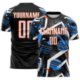 Custom Black White Blue-Orange Geometric Asymmetry Shatter Sublimation Soccer Uniform Jersey