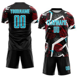 Custom Black Lakes Blue Red-White Geometric Asymmetry Shatter Sublimation Soccer Uniform Jersey