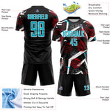 Custom Black Lakes Blue Red-White Geometric Asymmetry Shatter Sublimation Soccer Uniform Jersey