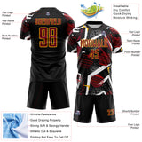 Custom Black Crimson White-Gold Geometric Asymmetry Shatter Sublimation Soccer Uniform Jersey