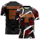 Custom Black Crimson White-Gold Geometric Asymmetry Shatter Sublimation Soccer Uniform Jersey
