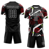Custom Black Red Neon Green-White Geometric Asymmetry Shatter Sublimation Soccer Uniform Jersey