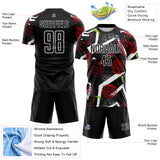 Custom Black Red Neon Green-White Geometric Asymmetry Shatter Sublimation Soccer Uniform Jersey