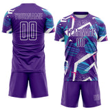 Custom Purple Blue Pink-White Geometric Asymmetry Shatter Sublimation Soccer Uniform Jersey