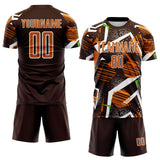 Custom Brown Texas Orange Neon Green-White Geometric Asymmetry Shatter Sublimation Soccer Uniform Jersey