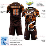 Custom Brown Texas Orange Neon Green-White Geometric Asymmetry Shatter Sublimation Soccer Uniform Jersey