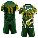 Custom Green Red White-Gold Geometric Asymmetry Shatter Sublimation Soccer Uniform Jersey