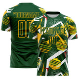 Custom Green Red White-Gold Geometric Asymmetry Shatter Sublimation Soccer Uniform Jersey