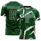 Custom Green Orange-White Geometric Asymmetry Shatter Sublimation Soccer Uniform Jersey