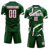 Custom Green White-Pink Geometric Asymmetry Shatter Sublimation Soccer Uniform Jersey