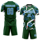 Custom Green Powder Blue Pink-White Geometric Asymmetry Shatter Sublimation Soccer Uniform Jersey