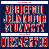 Custom Navy Red Blue-White Abstract Geometric Stripe Fragment Sublimation Soccer Uniform Jersey