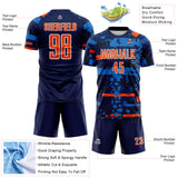 Custom Navy Orange Blue-White Abstract Geometric Stripe Fragment Sublimation Soccer Uniform Jersey