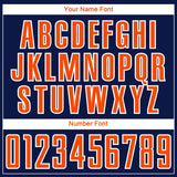 Custom Navy Orange Blue-White Abstract Geometric Stripe Fragment Sublimation Soccer Uniform Jersey