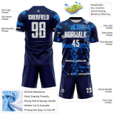 Custom Navy White Gray-Blue Abstract Geometric Stripe Fragment Sublimation Soccer Uniform Jersey
