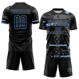 Custom Black Light Blue-Gray Abstract Geometric Stripe Fragment Sublimation Soccer Uniform Jersey