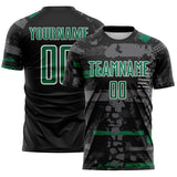 Custom Black Kelly Green Gray-White Abstract Geometric Stripe Fragment Sublimation Soccer Uniform Jersey