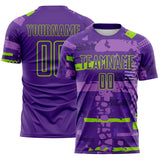 Custom Purple-Neon Green Abstract Geometric Stripe Fragment Sublimation Soccer Uniform Jersey