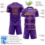 Custom Purple-Gold Abstract Geometric Stripe Fragment Sublimation Soccer Uniform Jersey
