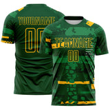Custom Green-Gold Abstract Geometric Stripe Fragment Sublimation Soccer Uniform Jersey