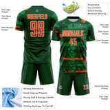 Custom Green Orange-White Abstract Geometric Stripe Fragment Sublimation Soccer Uniform Jersey