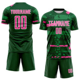 Custom Green Pink-White Abstract Geometric Stripe Fragment Sublimation Soccer Uniform Jersey