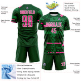 Custom Green Pink-White Abstract Geometric Stripe Fragment Sublimation Soccer Uniform Jersey
