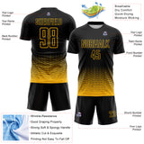 Custom Black-Gold Fade Wave Lines Splatter Sublimation Soccer Uniform Jersey