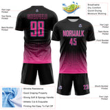 Custom Black Pink-Light Blue Fade Wave Lines Splatter Sublimation Soccer Uniform Jersey