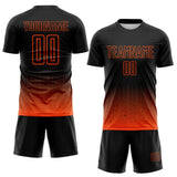 Custom Black-Orange Fade Wave Lines Splatter Sublimation Soccer Uniform Jersey