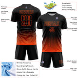 Custom Black-Orange Fade Wave Lines Splatter Sublimation Soccer Uniform Jersey
