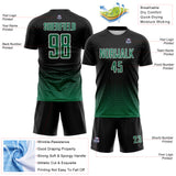 Custom Black Kelly Green-White Fade Wave Lines Splatter Sublimation Soccer Uniform Jersey