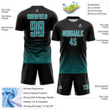 Custom Black Teal-White Fade Wave Lines Splatter Sublimation Soccer Uniform Jersey