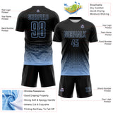 Custom Black-Light Blue Fade Wave Lines Splatter Sublimation Soccer Uniform Jersey