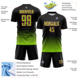 Custom Black Neon Green-Pink Fade Wave Lines Splatter Sublimation Soccer Uniform Jersey