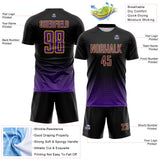 Custom Black Purple-Gold Fade Wave Lines Splatter Sublimation Soccer Uniform Jersey