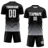 Custom Black White-Gray Fade Wave Lines Splatter Sublimation Soccer Uniform Jersey