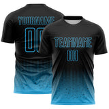 Custom Black-Sky Blue Fade Wave Lines Splatter Sublimation Soccer Uniform Jersey