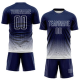 Custom Navy-White Fade Wave Lines Splatter Sublimation Soccer Uniform Jersey