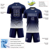 Custom Navy-White Fade Wave Lines Splatter Sublimation Soccer Uniform Jersey