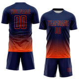 Custom Navy-Orange Fade Wave Lines Splatter Sublimation Soccer Uniform Jersey