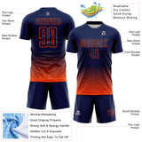 Custom Navy-Orange Fade Wave Lines Splatter Sublimation Soccer Uniform Jersey