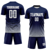 Custom Navy White-Gray Fade Wave Lines Splatter Sublimation Soccer Uniform Jersey