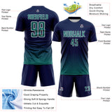 Custom Navy Teal-White Fade Wave Lines Splatter Sublimation Soccer Uniform Jersey