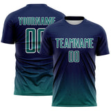 Custom Navy Teal-White Fade Wave Lines Splatter Sublimation Soccer Uniform Jersey