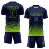 Custom Navy-Neon Green Fade Wave Lines Splatter Sublimation Soccer Uniform Jersey
