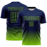 Custom Navy-Neon Green Fade Wave Lines Splatter Sublimation Soccer Uniform Jersey