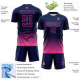Custom Navy-Pink Fade Wave Lines Splatter Sublimation Soccer Uniform Jersey